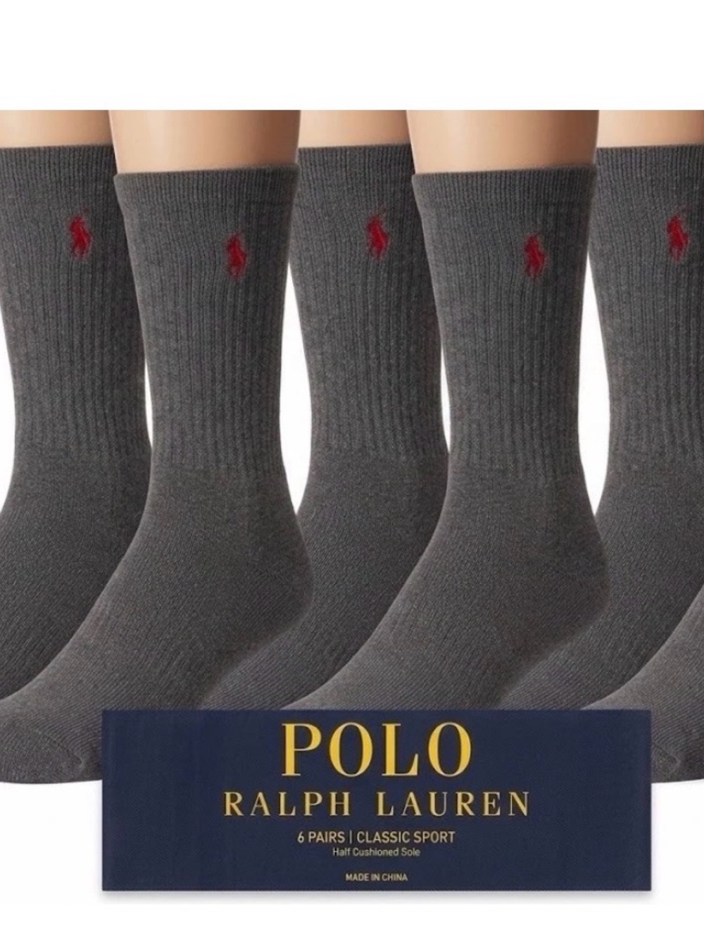 Polo Ralph Lauren Men’s 6-Pack Classic Sport Crew Socks Dark Grey Shoe Sz 6-12.5
